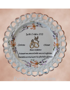 Assiette de Mariage modèle Tournesol décor fleurs saumons avec poème personnalisé