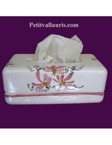 Boîte ceramique blanche à mouchoirs en papier motif Fleuri rose