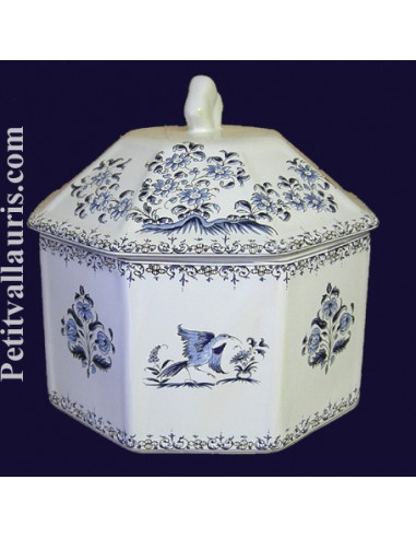 Boîte octogonale décor Tradition Vieux Moustiers bleu