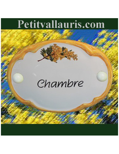 Plaque de porte ovale Chambre décor brin de mimosas