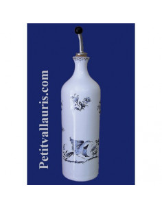 Huilier bouteille en faïence décor Tradition Vieux Moustiers bleu