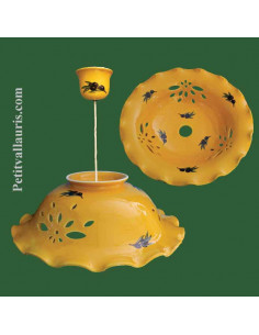 Suspension en céramique ajourée fond jaune décor Lavande D35