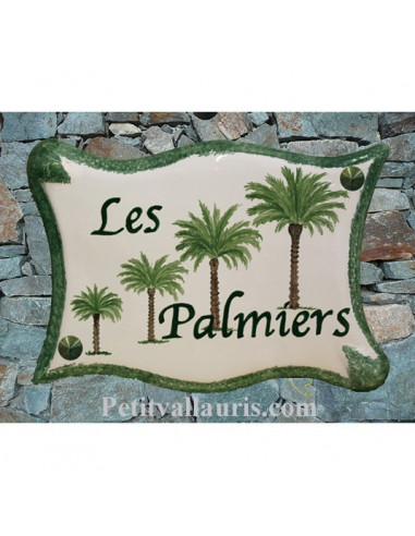 Plaque de maison en céramique décor personnalisé Les Palmiers