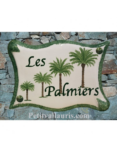 Plaque de maison en céramique décor personnalisé Les Palmiers