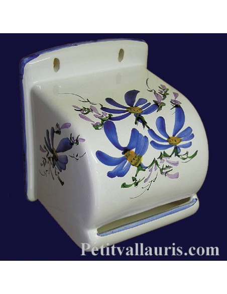 Dérouleur de papier toilette décor fleuri bleu