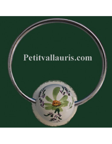 Porte serviette mural décor Fleuri vert (anneau métal)