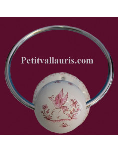 Porte serviette mural décor Tradition Vieux Moustiers rose (anneau métal)