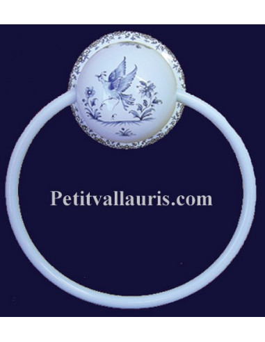 Porte serviette mural décor Tradition Vieux Moustiers bleu (anneau métal)