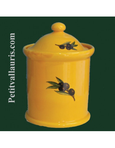 Pot de cheminée rond taille 3 jaune provençal décor olive noire