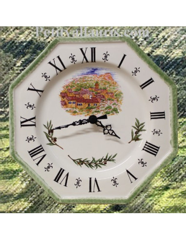 Horloge octogonale décor Valette du Var bord vert