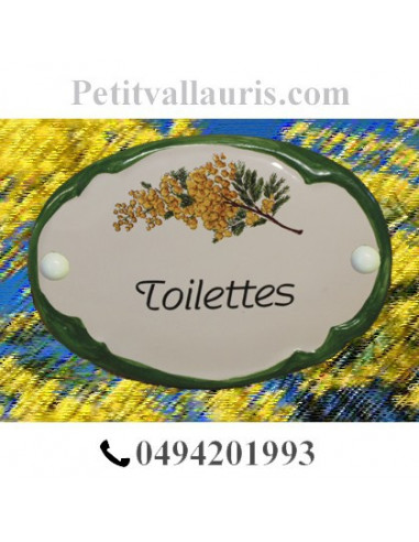Plaque de porte ovale Toilettes brin de mimosas bord vert