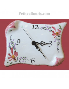 Horloge forme parchemin décor Fleuri rose