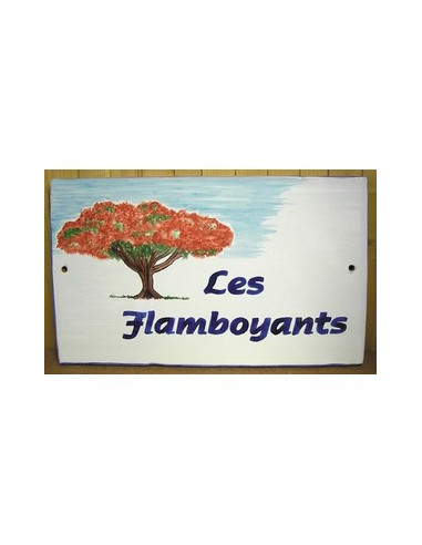 Plaque pour maison en céramique émaillée décor l'arbre Flamboyant