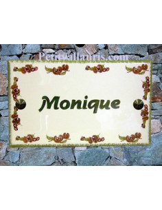Plaque de Villa rectangle décor frise chataignes bord et inscription personnalisée verts