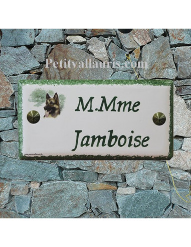 Plaque rectangle de maison en céramique Nathan le Berger allemand