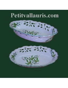 Corbeille à fruit ou à pain ovale décor ajouré fleur verte