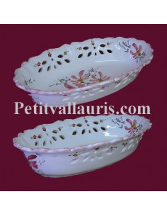 Corbeille à fruit ou à pain ovale décor ajouré fleur rose