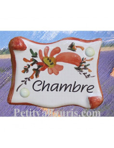 Plaque de porte parchemin rouge coquelicot "Chambre" 