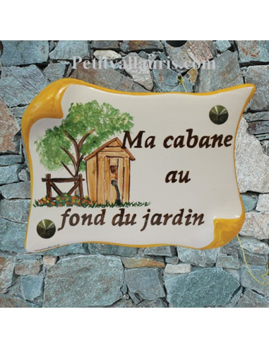 Plaque de Maison parchemin décor personnalisé la cabane au fond du jardin