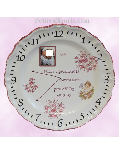 Assiette personnalisée de naissance fille avec photo modele louis xv en faience