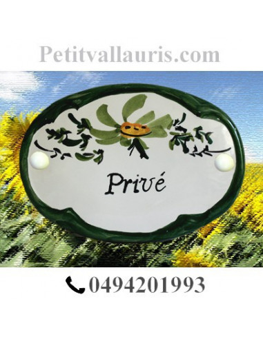 Plaque de porte Ovale fleur verte inscription "Privé"