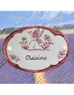 Plaque ovale inscription cuisine décor tradition vieux moustiers rose