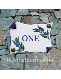 Plaque de Maison parchemin décor brin d'olives bleues inscription personnalisée bleue