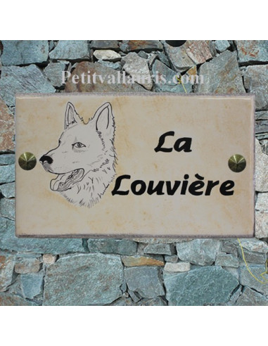 Plaque personnalisée de maison en céramique décor chien loup