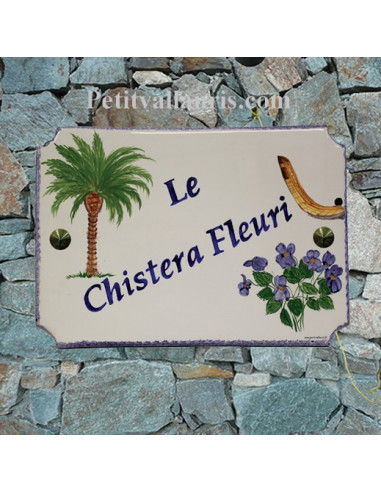 Plaque de maison décor Palmier-Chistera-Violettes