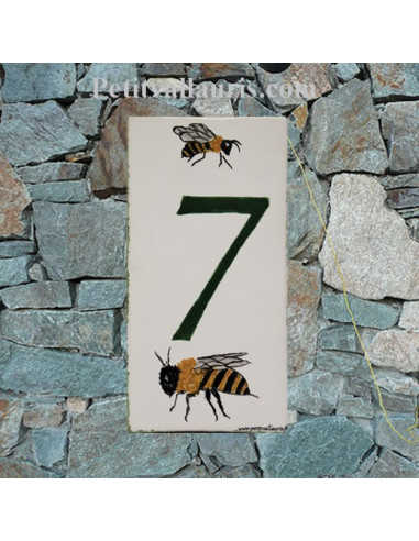 Plaque chiffre de maison faience émaillée décor les abeilles