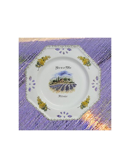 Assiette d'anniversaire ajourée décor Mimosas avec inscription