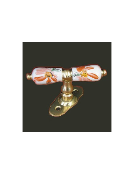 Poignée Crémone laiton décor Fleurs Oranges