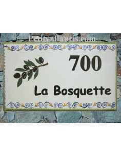 Plaque maison adresse numero personnalisable vintage provence olivier olive  - Plaques adresse/Plaques numero rectangle - creosoleil