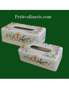 Boîte à mouchoirs papier en faience décor Fleurs vertes et orangés