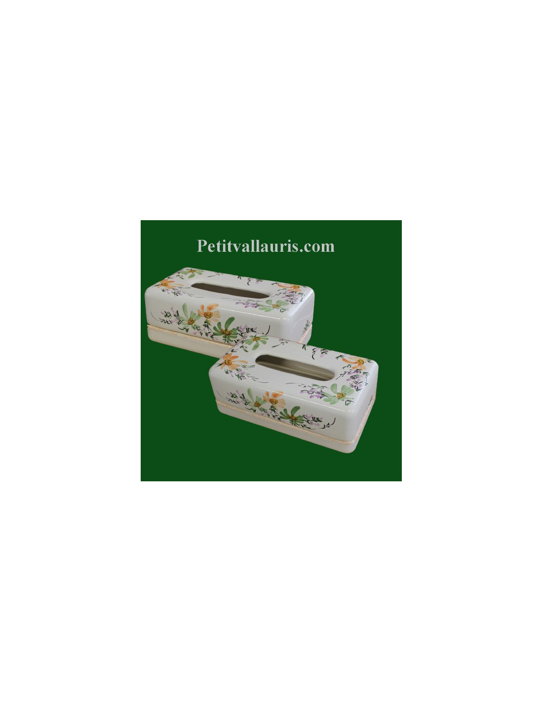 Boîte à mouchoirs papier en faience décor Fleurs vertes et orangés