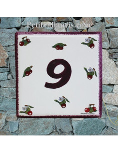 Numéro pour plaque de Maison pose horizontale chiffre prune décor les cerises