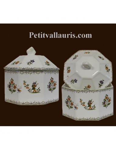 Boîte octogonale décor Tradition Vieux Moustiers polychrome