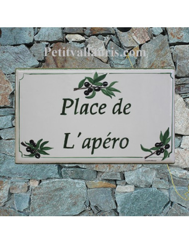 Plaque de Villa rectangle décor branches d'olives noires bord et inscription personnalisés verts