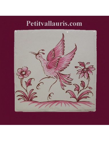 Motif sur carreau décor oiseau (1980) Tradition Vieux Moustiers rose