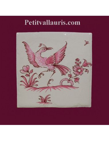 Motif sur carreau décor oiseau (1974) Tradition Vieux Moustiers rose