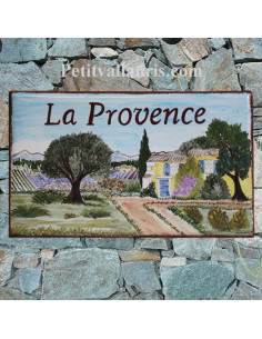 Plaque de Maison rectangle décor personnalisé paysage provençal inscription personnalisée pourpre