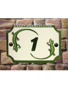 Plaque de Maison rectangle décor et texte personnalisés salamandres-lézard inscription et bord verts