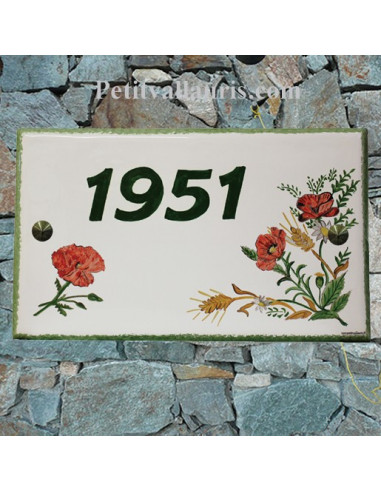 Plaque pour maison en faïence décor bouquet fleurs-coquelicots