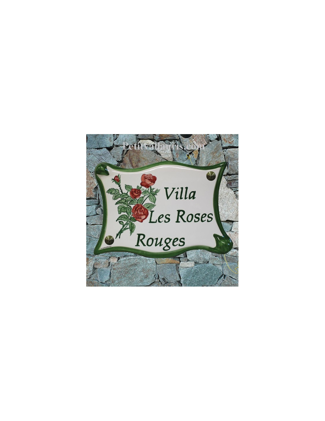 Plaque de porte modèle parchemin décor tradition fleurs roses avec