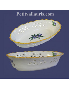 Corbeille ovale ajourée en céramique décor Olives bleues