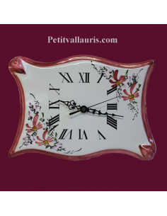 Horloge forme parchemin décor Fleuri rose