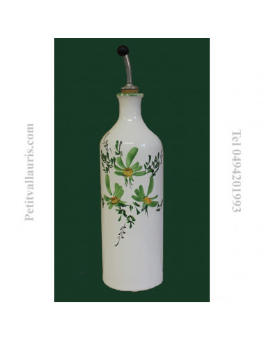 Huilier bouteille en faïence décor Fleuri vert