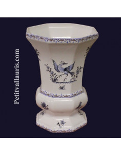 Vase Medicis Taille 3 en faïence décor Tradition Vieux Moustiers bleu