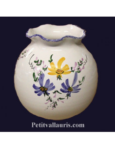 Vase boule dentelle décor Fleuri jaune et bleu