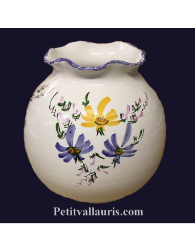 Vase boule dentelle décor Fleuri jaune et bleu